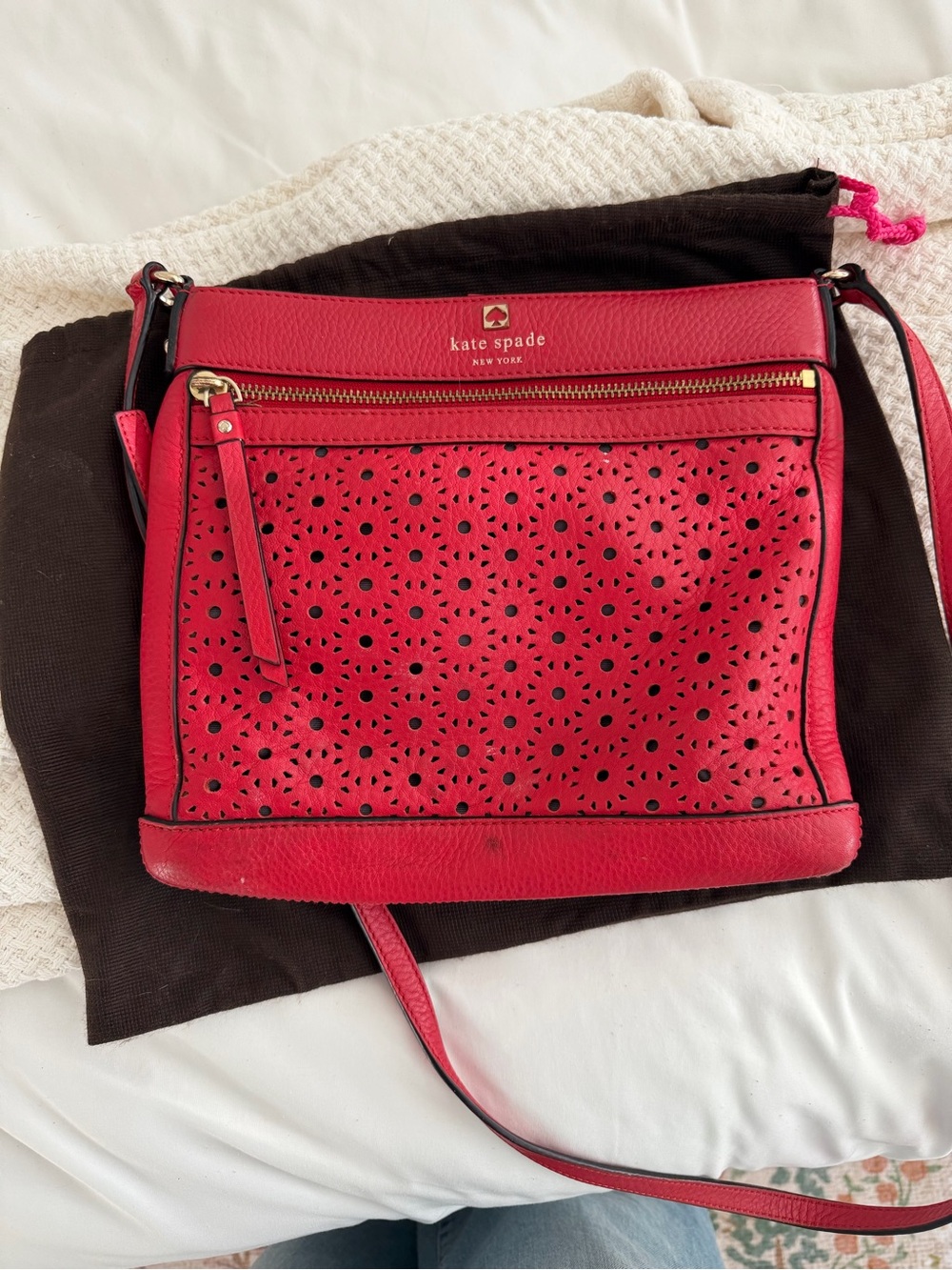 kate spade Red Perforated Leather Crossbody with Gold Hardware